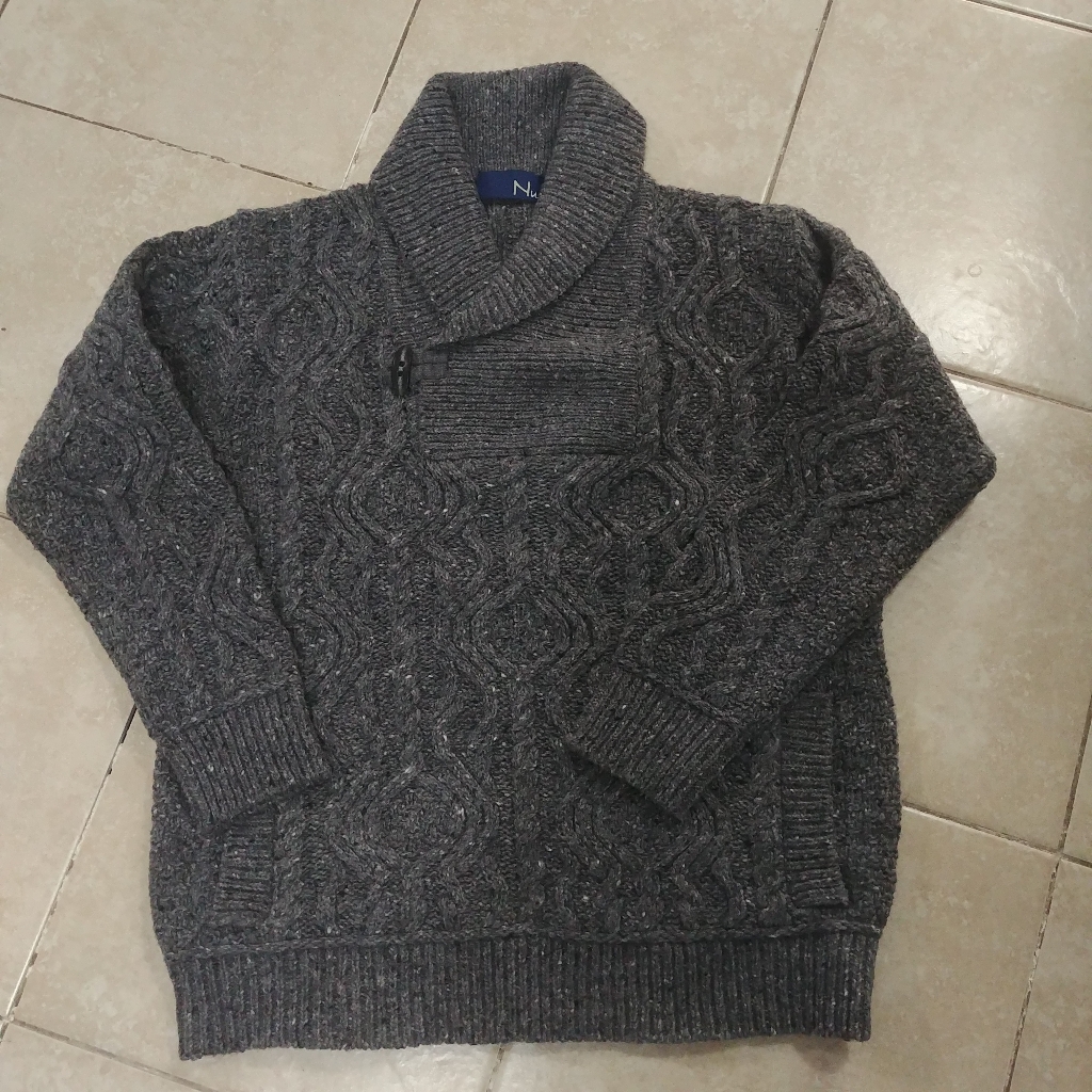 Nua Grey Melange Wool/Cashmere Chunky Cable Knit Sweater Sz L Ireland